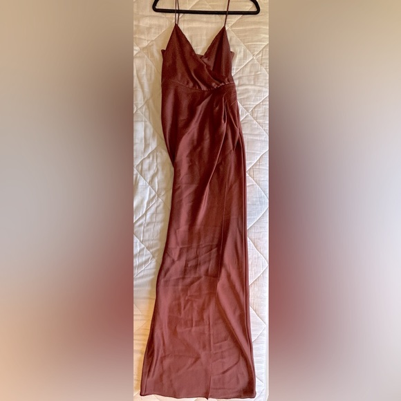 Anthropology [BHLDN] Long Satin Dress with Slit - Picture 3 of 4